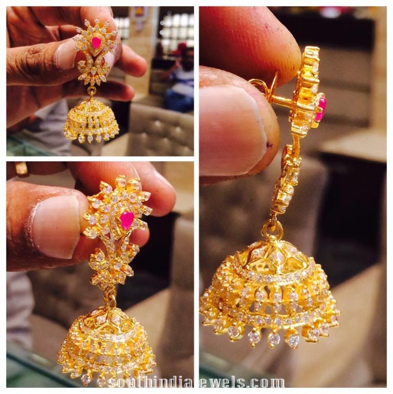 Gold CZ stone Jhumkas