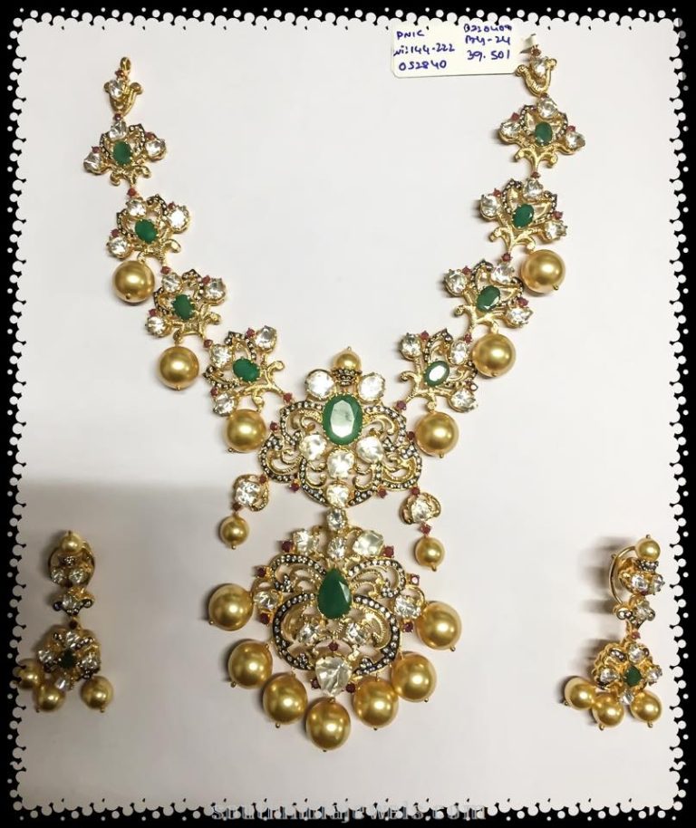 Diamond Emerald Necklace with southsea pearls