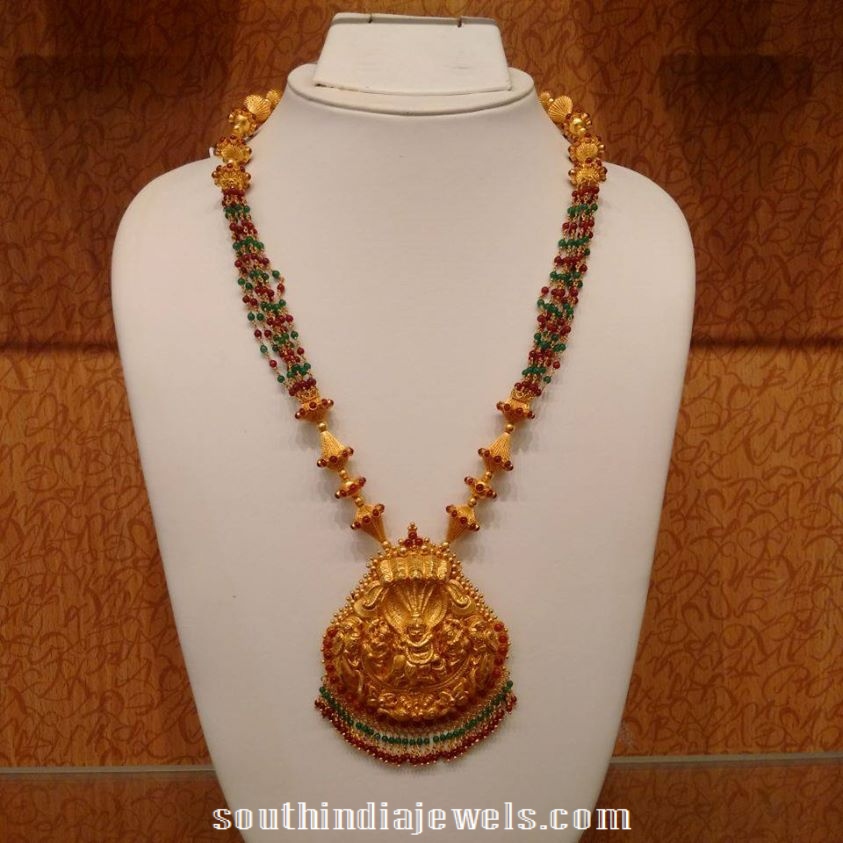 Gold beads temple jewellery necklace design