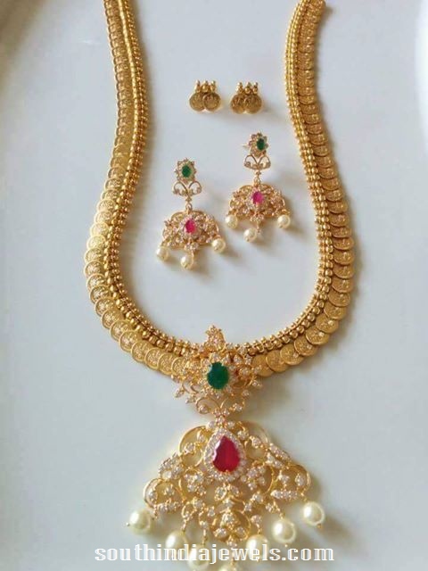 Imitation american diamond kasumalai necklace set from vanathi fashion jewel