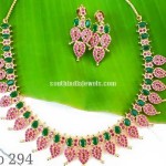 Imitation Ruby, Emerald Studded Mango Necklace