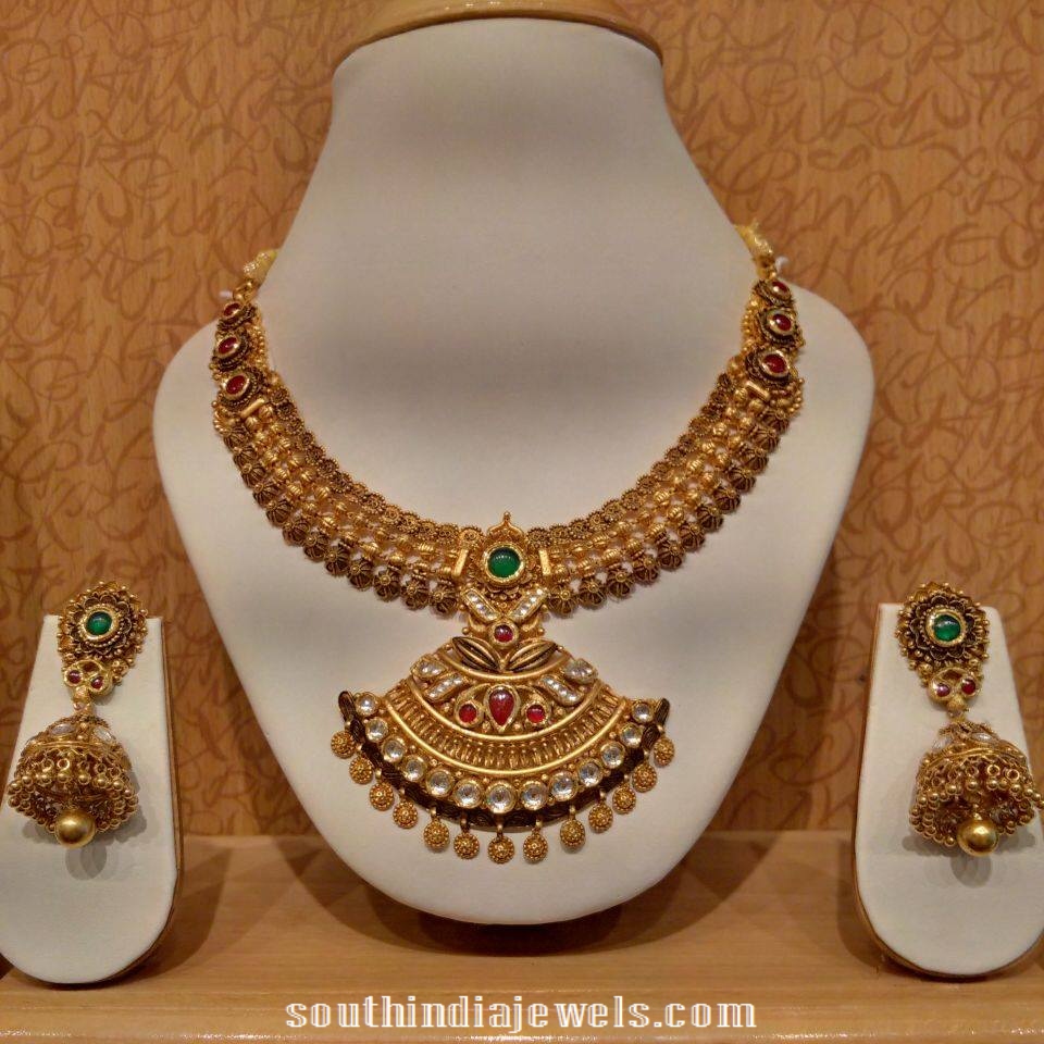 Antique Kundan Necklace With Jhumkas from NAJ Jewellery
