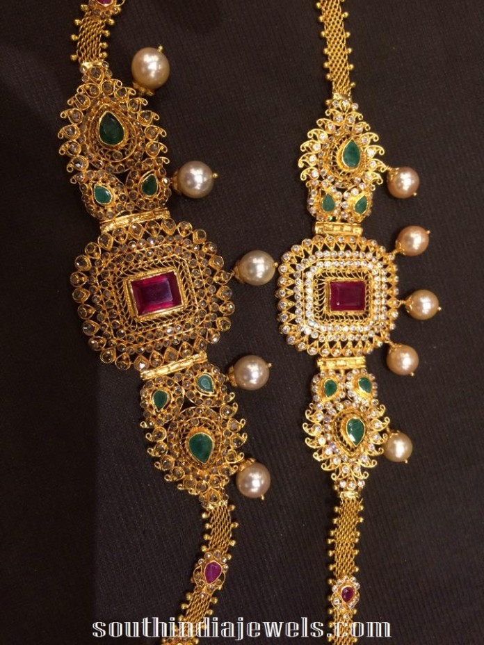 Gold Arm Band with Rubies and Emeralds - South India Jewels