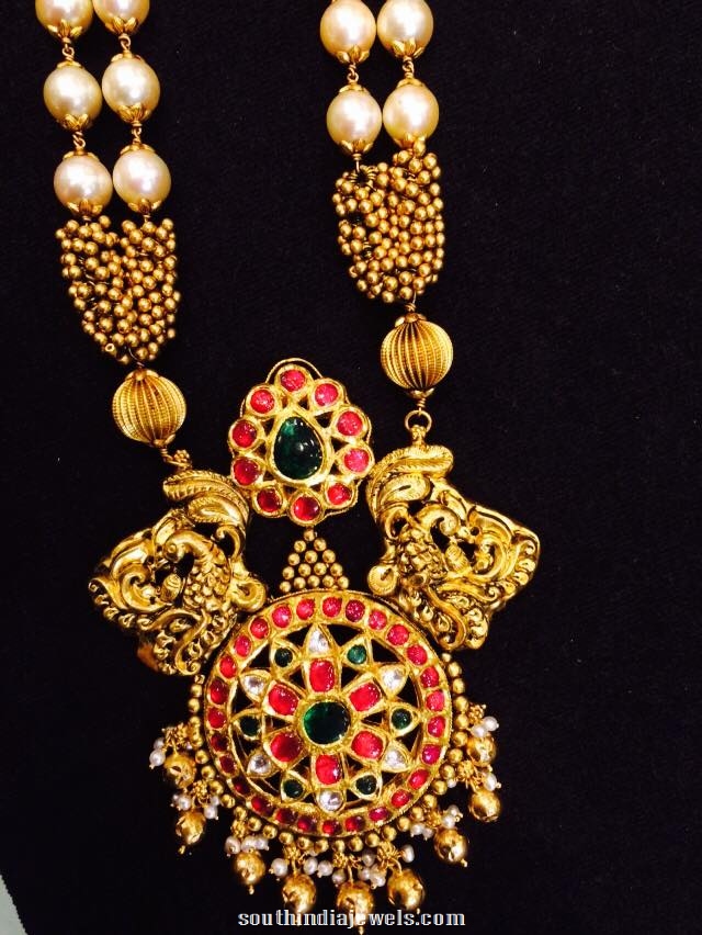 Nakshi Jewellery Haram with rubies and pearls