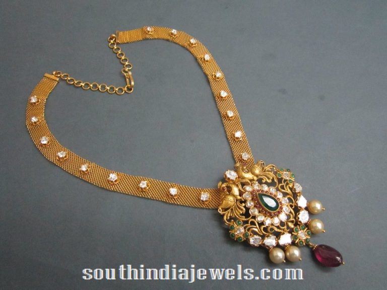 Uncut diamond emerald gold necklace