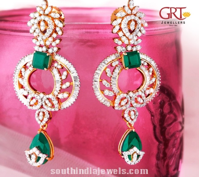 Diamond Earrings with Emeralds from GRT - South India Jewels