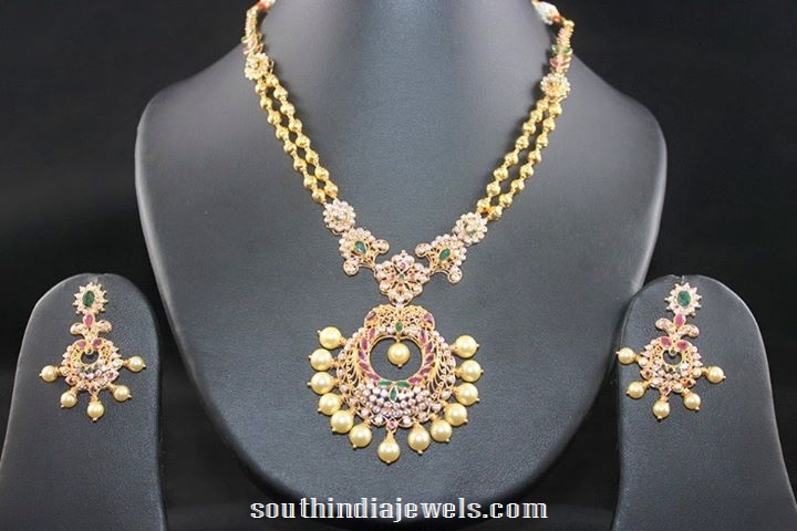 Antique CZ stones and pearls studded necklace