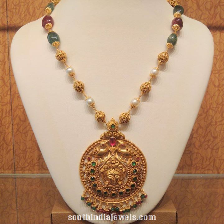 Gold Beaded Necklace with antique pendant