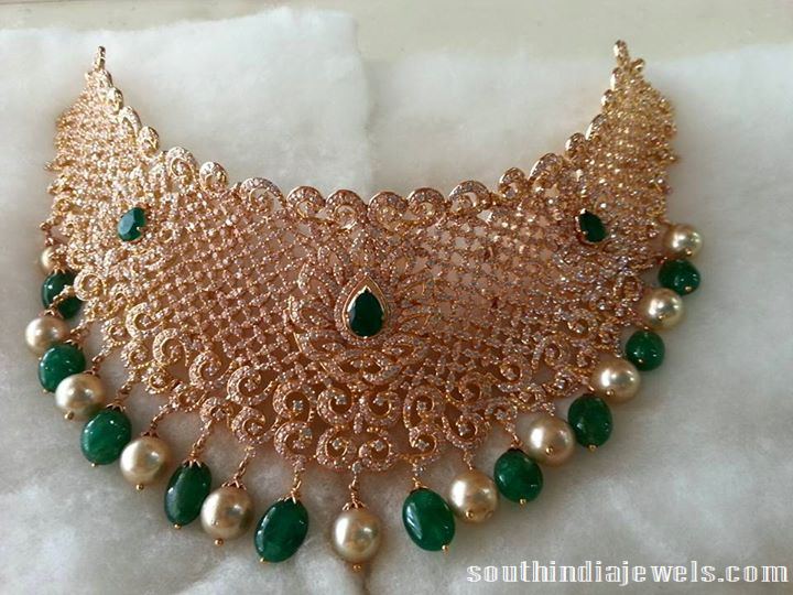 Diamond emerald choker necklace set model
