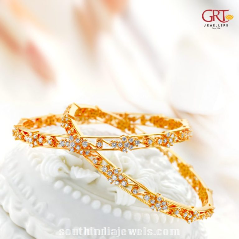 Gold white stone bangle design from GRT jewellers