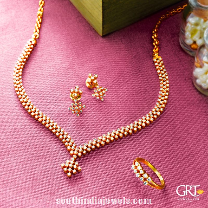 Simple Diamond Necklace set from GRT Jewellers