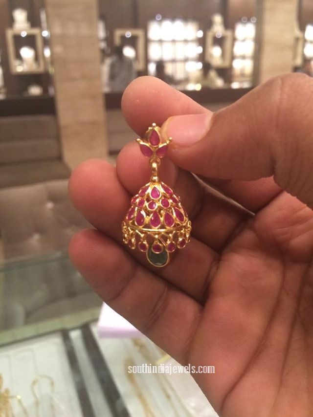 Gold Ruby Jhumka with weight 12 grams