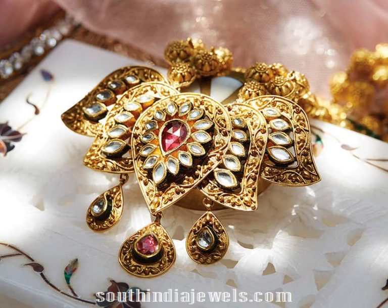 gold Polki lotus pendant from Tanishq
