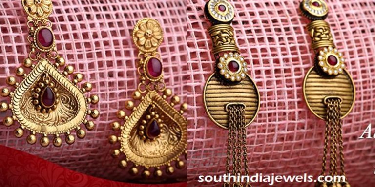 Gold designer earrings from Kalyan Jewellers