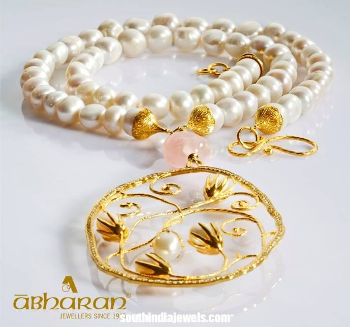 Trendy gold pearl necklace from Abharan jewellers