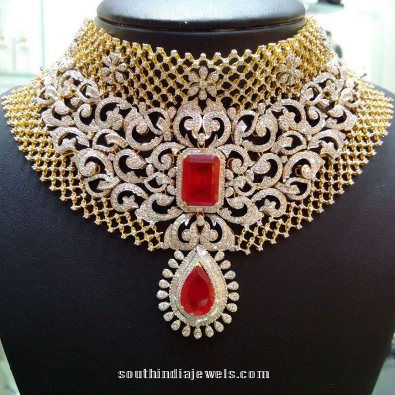 Huge Bridal Diamond Choker with red stones