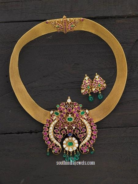 Ruby Peacock Choker with studs from Arnav jewellers