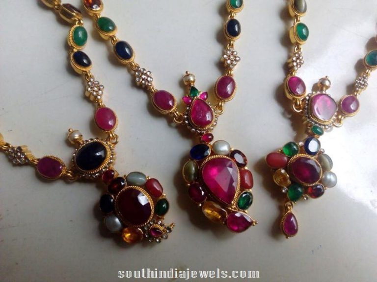 gold antique navarathna necklace model 2015