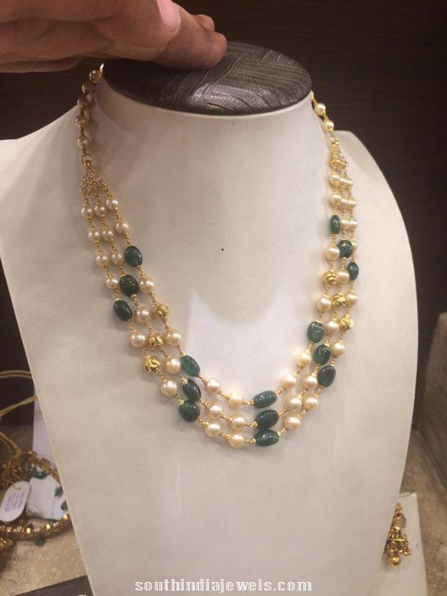 Gold Emerald pearls mala