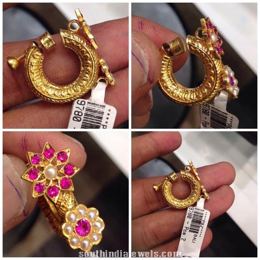 Gold ruby ring type earrings from premraj