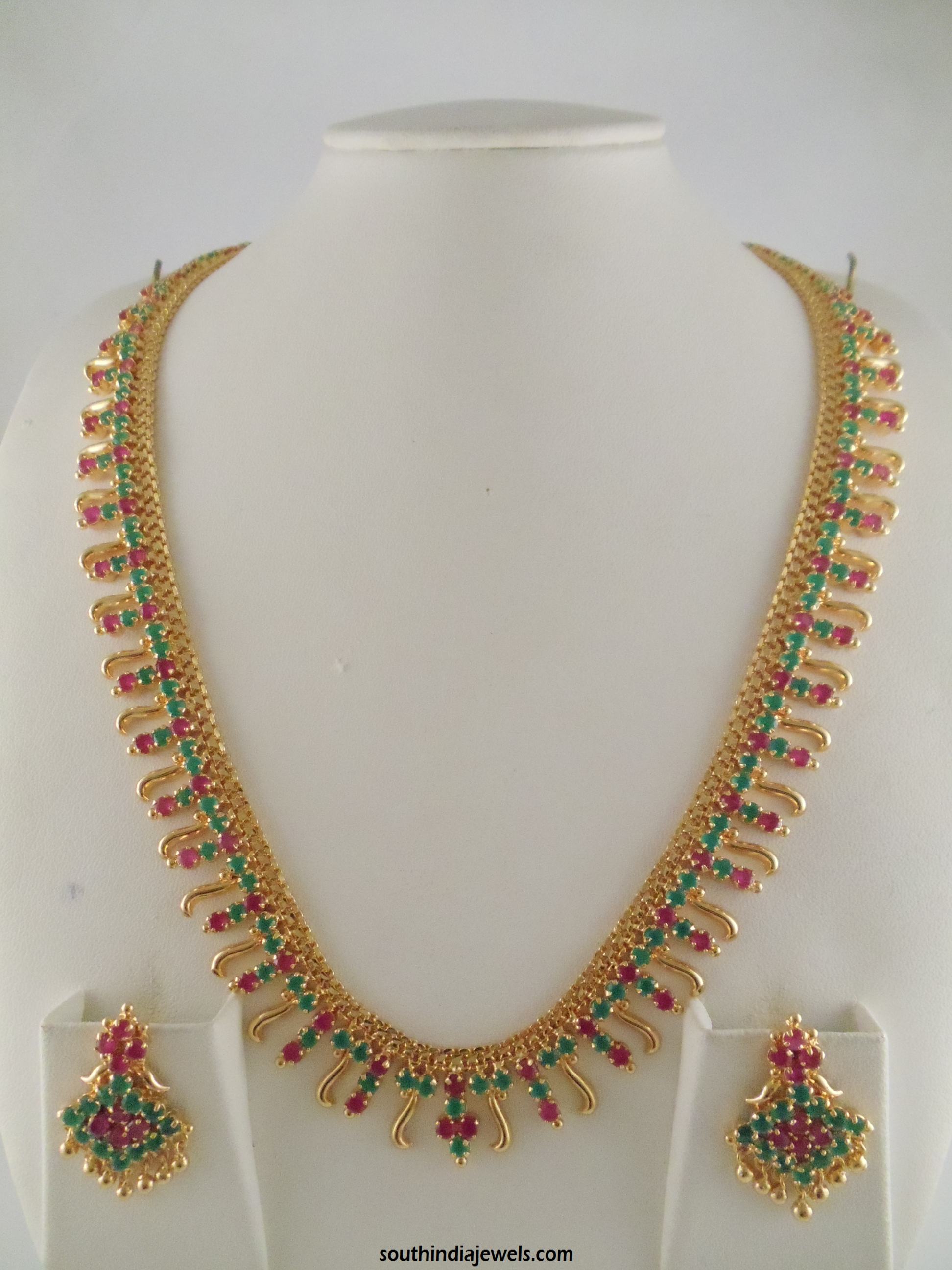 1 gram gold ruby emerald stone necklace design
