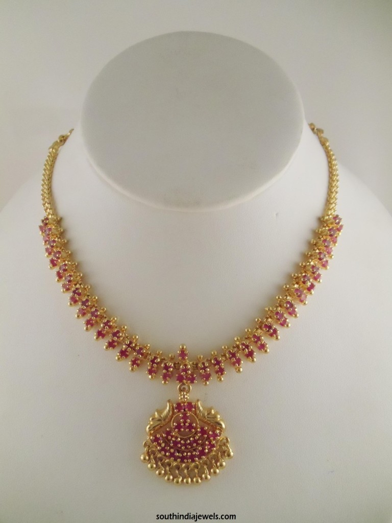 1 Gram gold Ruby Necklace Design