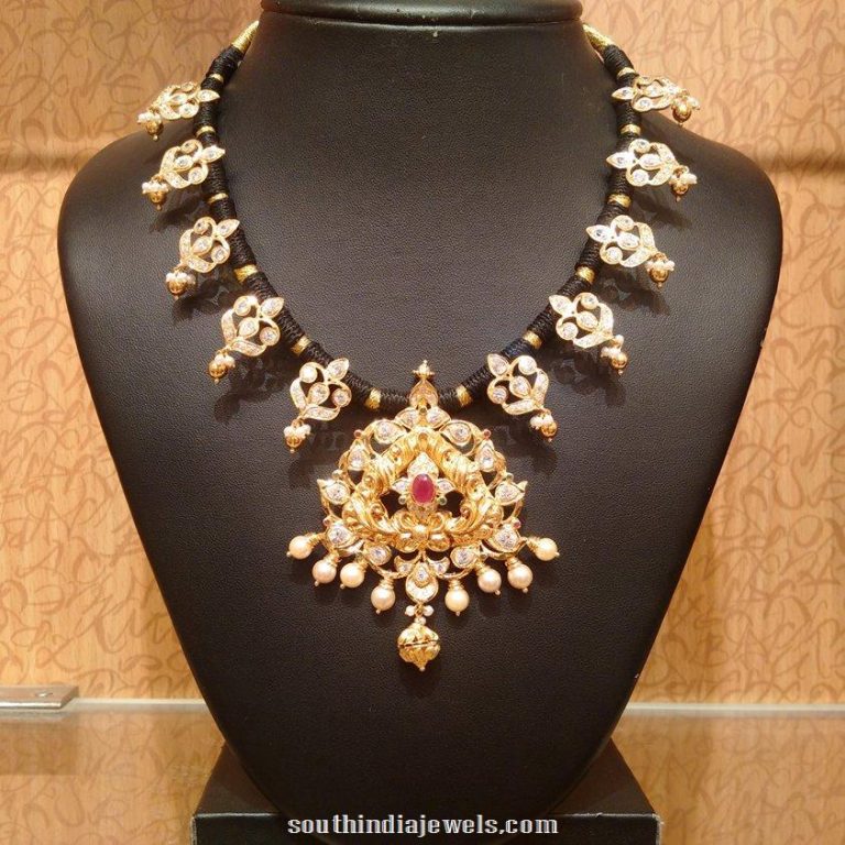 22k gold black thread necklace design