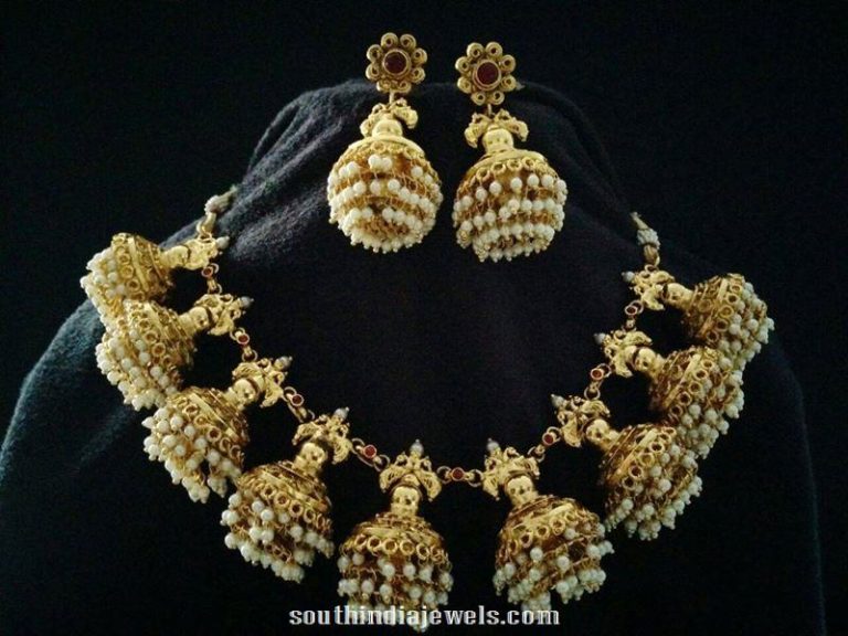 Antique pearl jhumka necklace design
