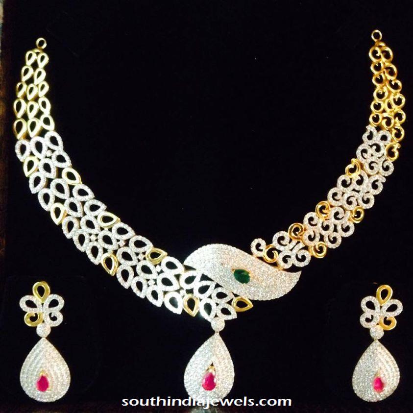 Fancy gold stone necklace and earrings