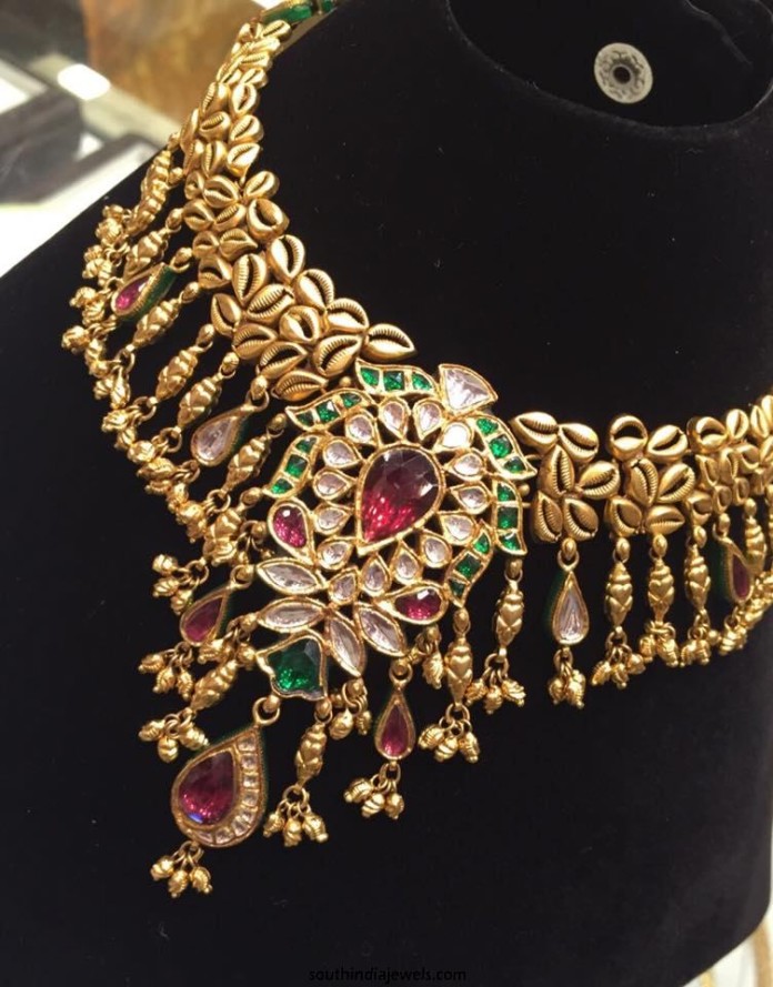 Gold Kundan Choker Necklace from PSJ ~ South India Jewels