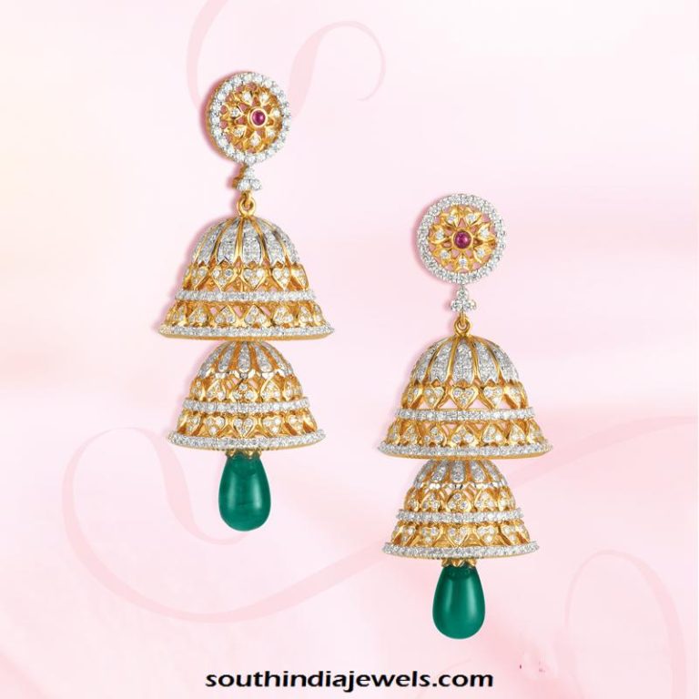 GRT Jewellers Gold stone Jhumka designs