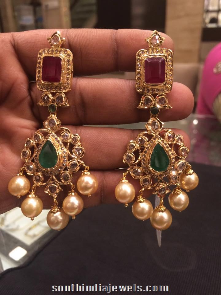 Gold Ruby Emerald Earrings from PSJ