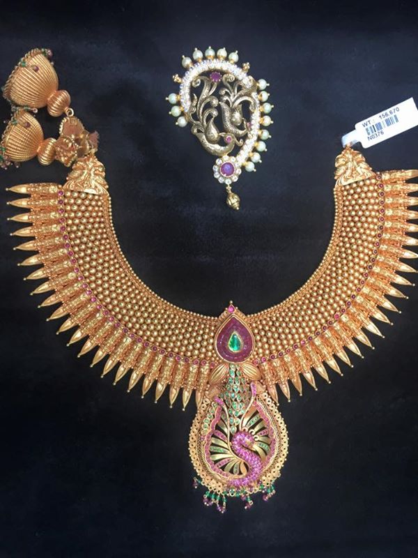 Kerala Style Gold Ruby Spike Necklace