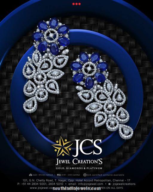 Diamond Earrings with Blue stones