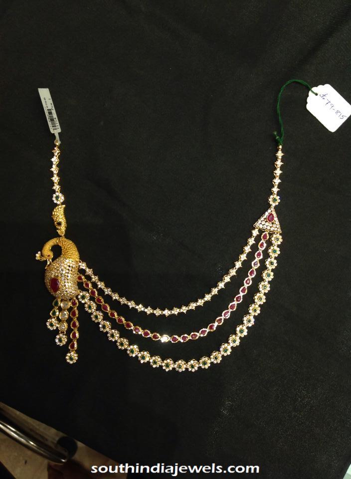 Three layer CZ stone peacock necklace