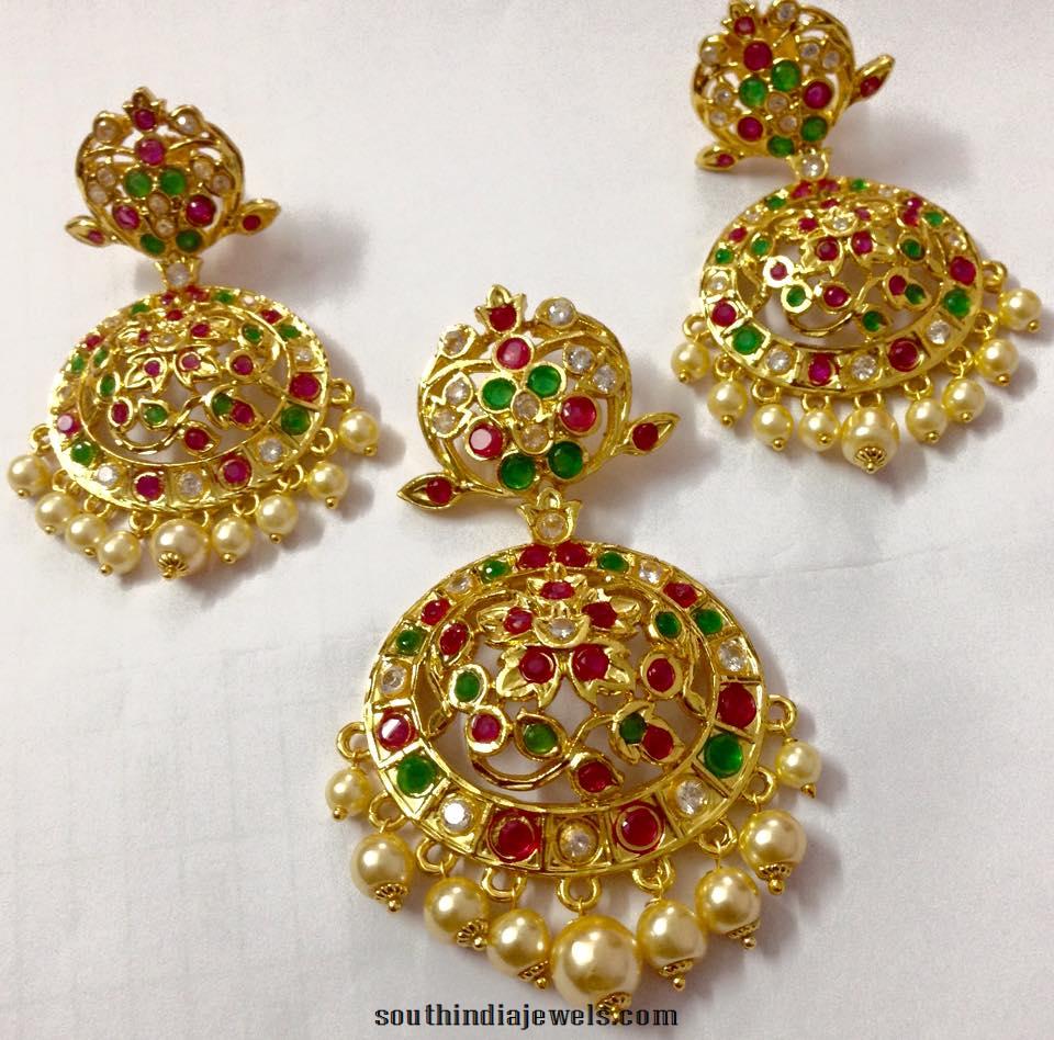 Uncut ruby emerald pendant and earrings