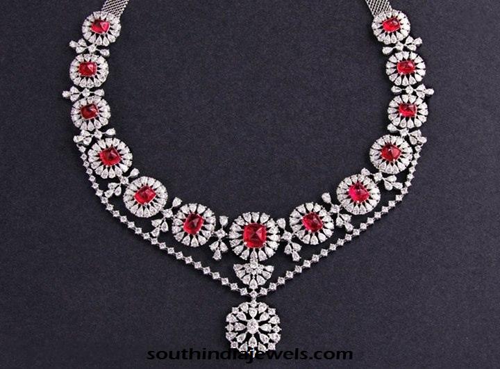 Classic diamond Necklace with red stones from C Krishniah Chetty and sons