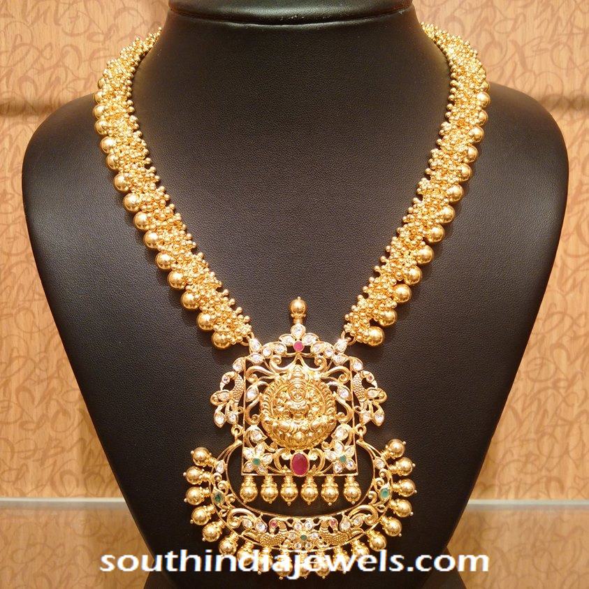 Gold Clustered Bead Temple Jewellery Necklace - South India Jewels