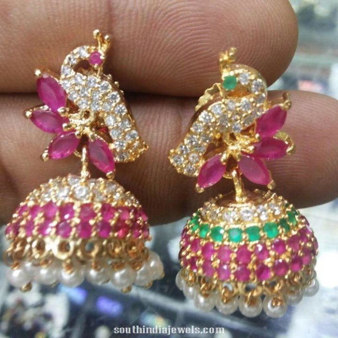 1 Gram Gold Stone Jhumka - South India Jewels