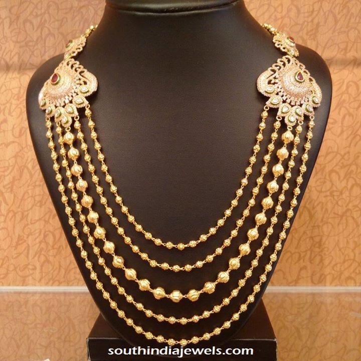 Gold Antique step chain necklace with side mogappu