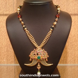 Gold Necklace with Elephant Tusk Pendant - South India Jewels