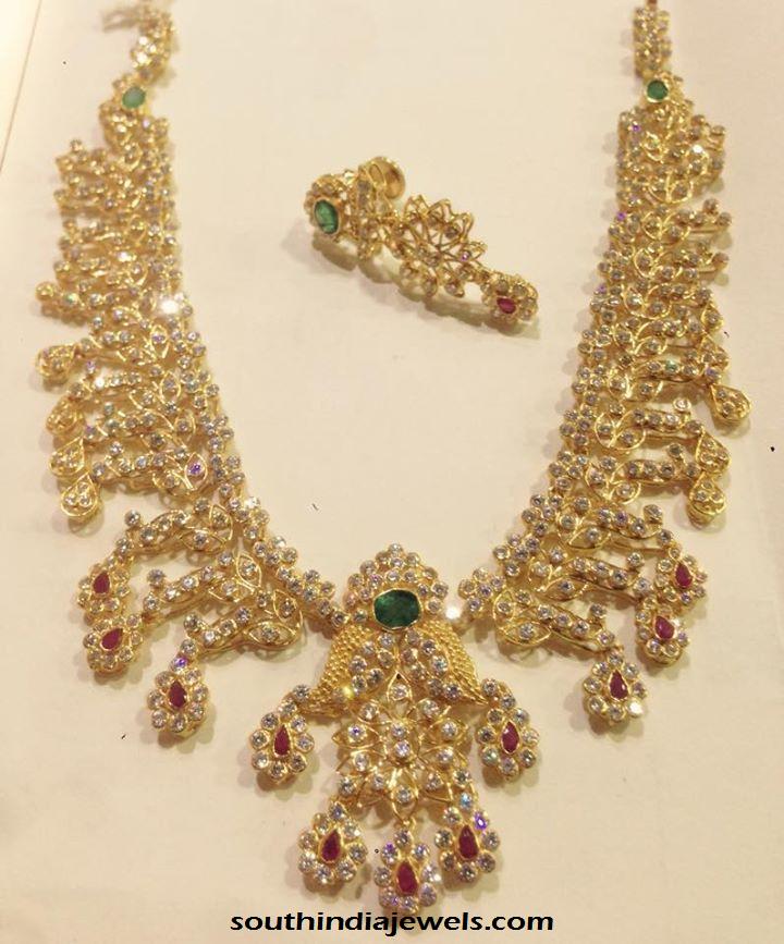 Light weight gold CZ stone necklace design