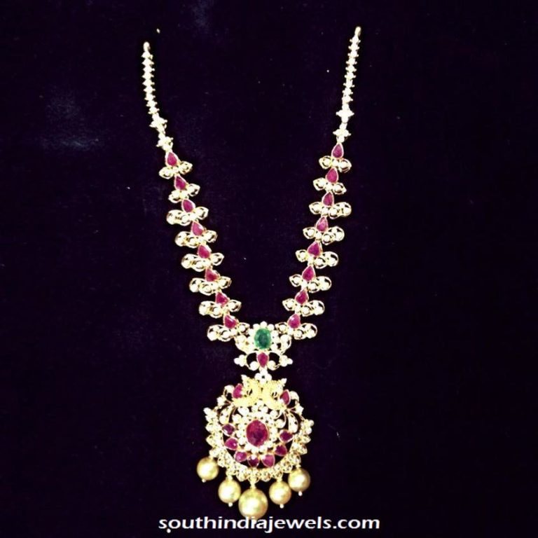 Light Weight CZ Stone Ruby Necklace from Sri Balaji Jewellers