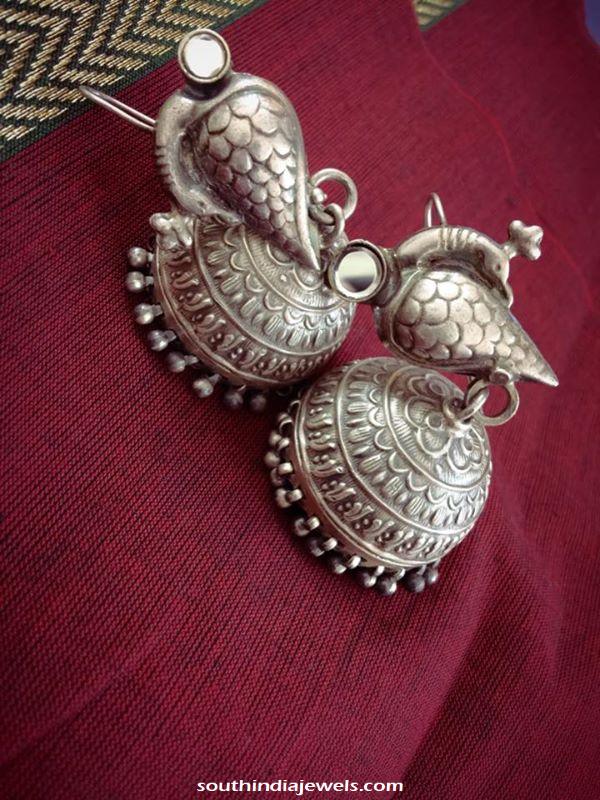 Silver peacock Jhumka