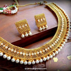 1 Gram Gold Necklace Set - South India Jewels