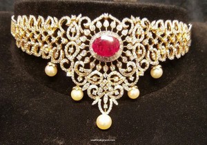 Diamond Jewellery Choker Necklace - South India Jewels