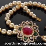 Pearl Mala with Ruby Emerald Pendant