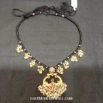 Gold Black Thread Necklace with Peacock Pendant