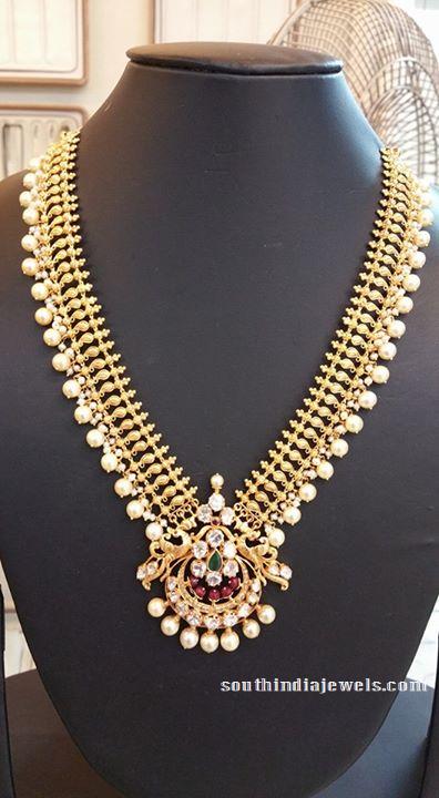 Gold Pearl Long Necklace from Bhavani Jewellers