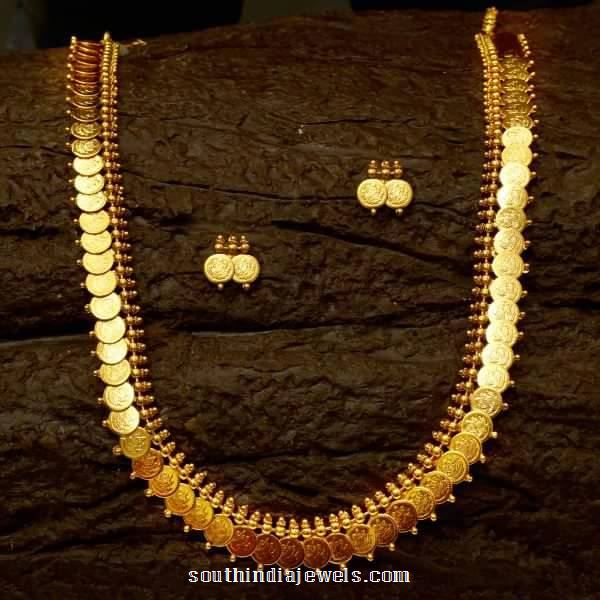 1 Gram Gold Long Kasumalai Necklace Set - South India Jewels